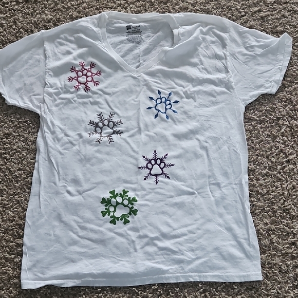 Hand Crafted Tops - Hand Crafted White Tee with Colorful Snowflake Designs